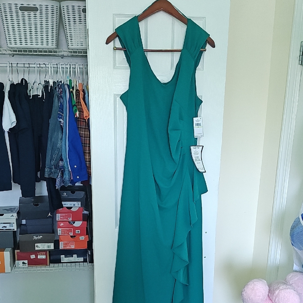 Alex Evenings Teal Sleeveless Ruffle Maxi Dress